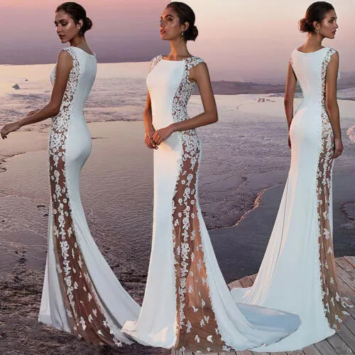 2019 New Hot Summer Fashion Latest Women's Prom Ball Gown Formal Evening Party Lace Mesh Patchwork Maxi Dress