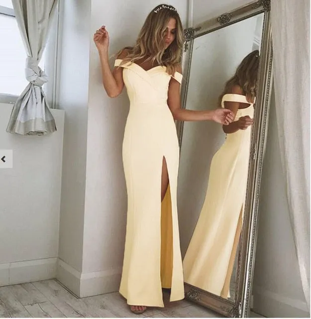 2019 New Summer Elegant Women Sexy Evening Party Black Blue Long Dress Slim Cotton
