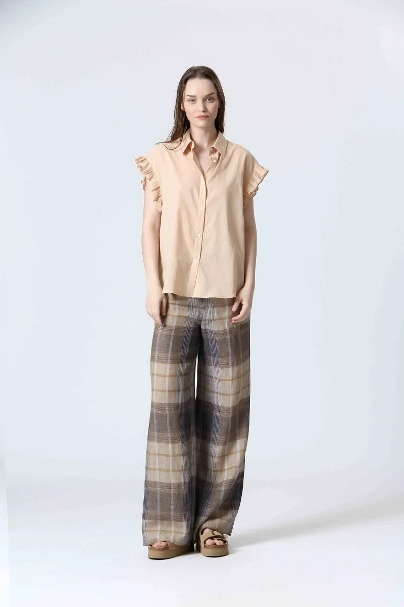 CHECKERED LINEN PANTS