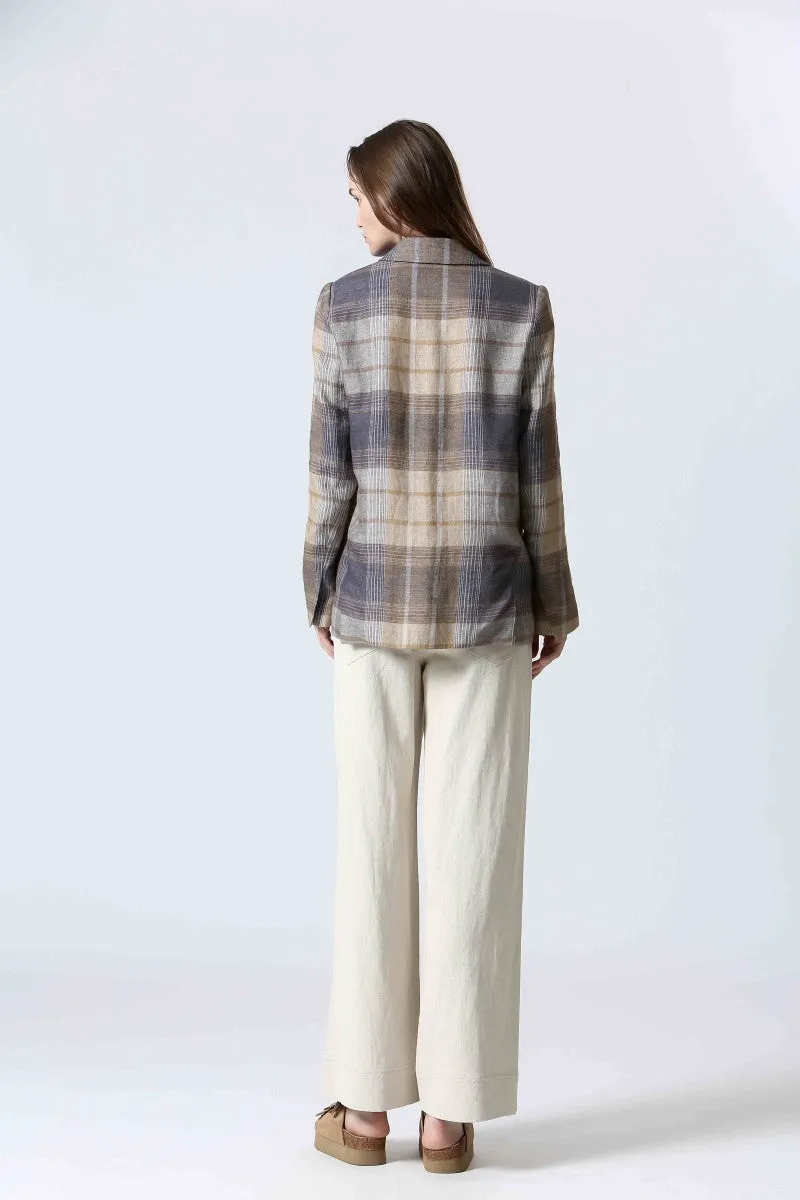 CHECKERED LINEN SUIT JACKET