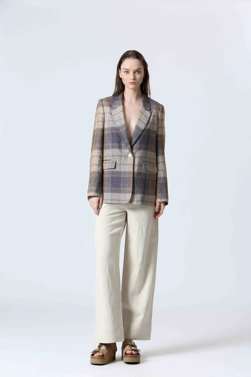 CHECKERED LINEN SUIT JACKET