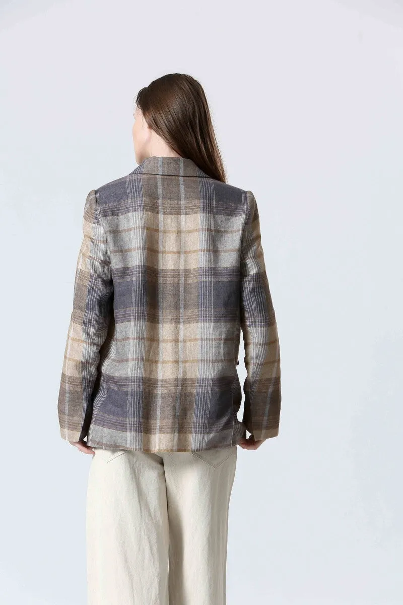 CHECKERED LINEN SUIT JACKET