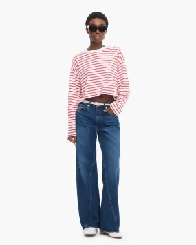 Classic Jersey Long Sleeve Crew Neck Boxy Tee - White/ Cardinal Red