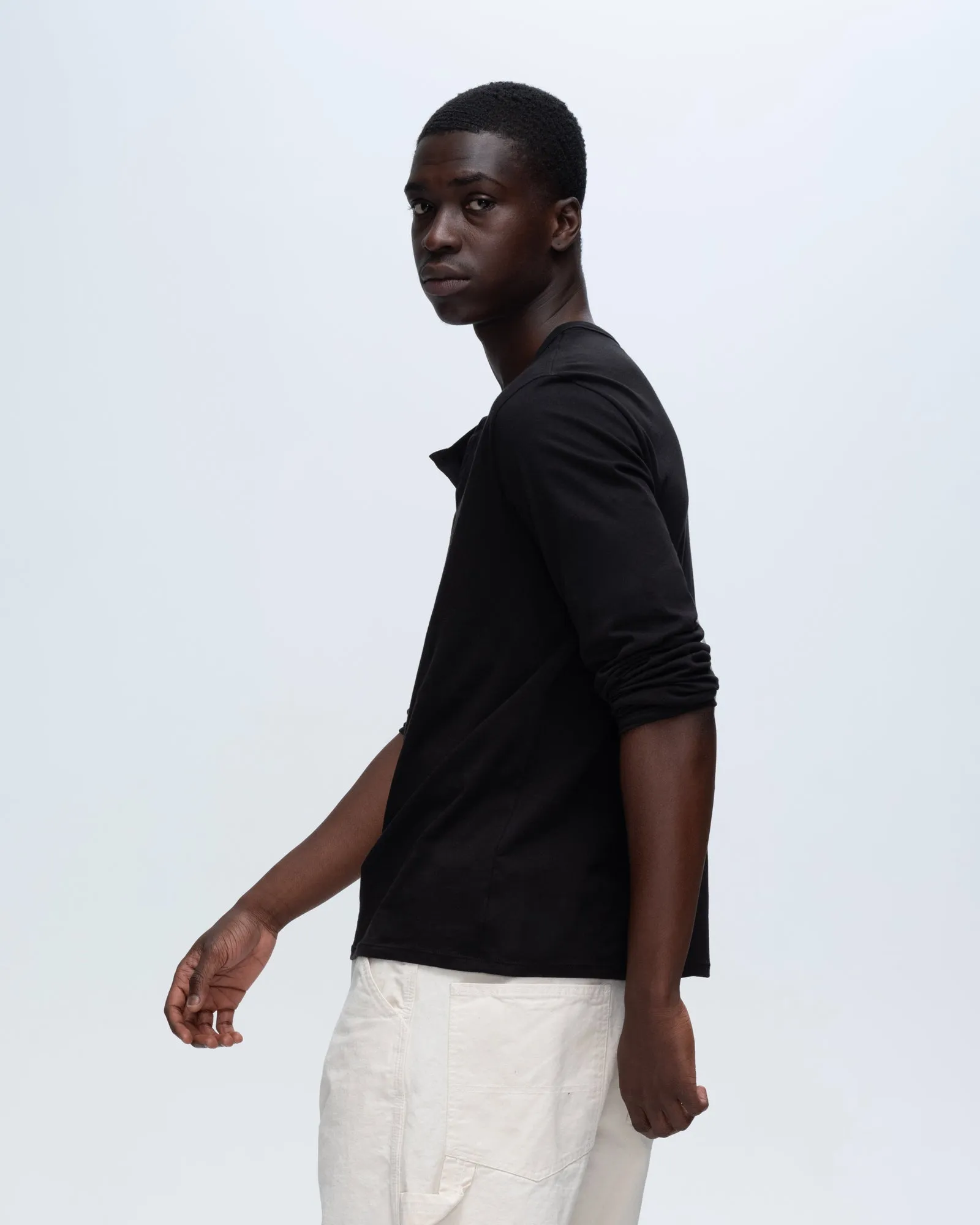 Classic Jersey Long Sleeve Henley - Black