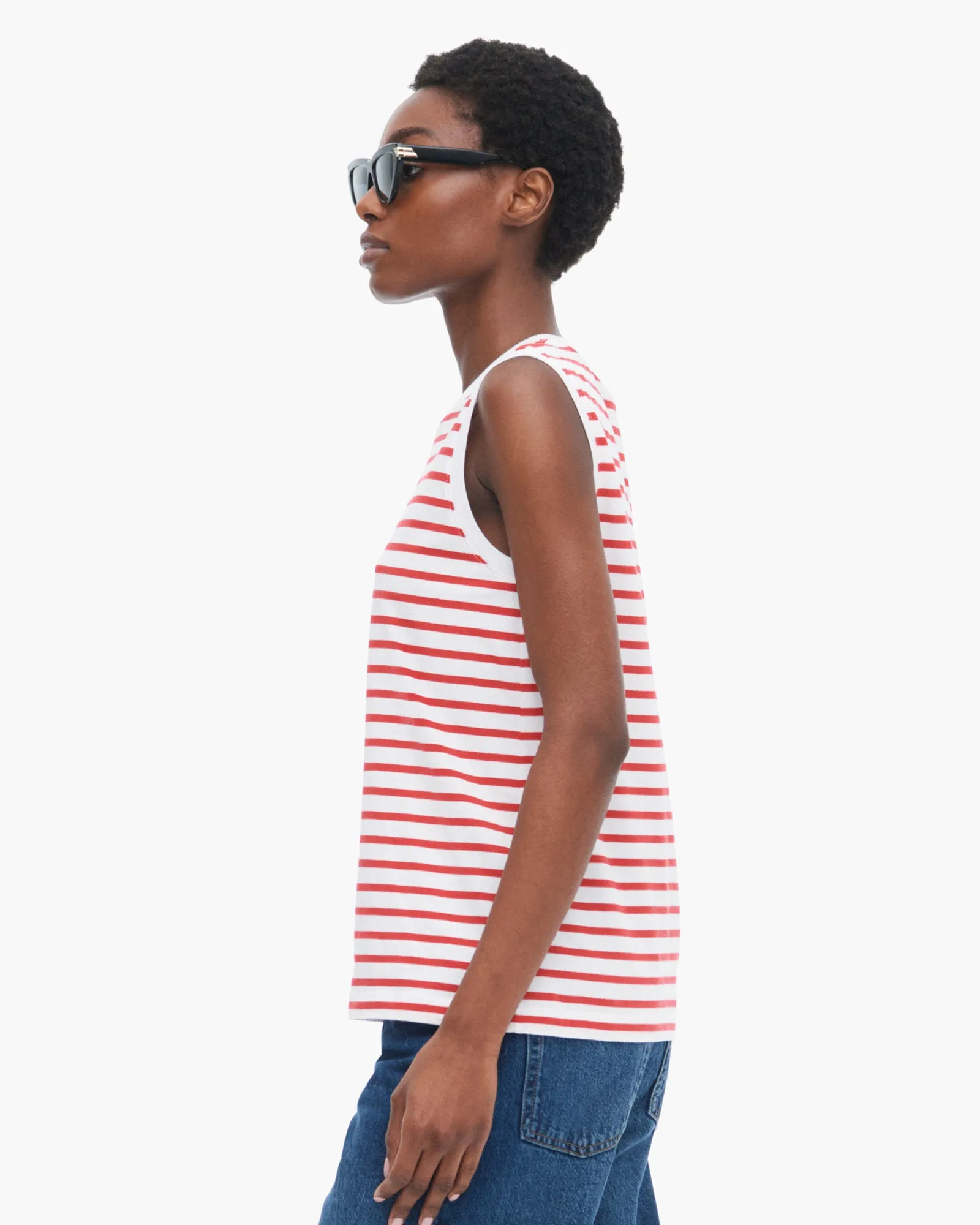 Classic Jersey Sleeveless Boy Tee - White/ Cardinal Red