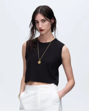 Classic Jersey Sleeveless Cropped Muscle Tee - Black