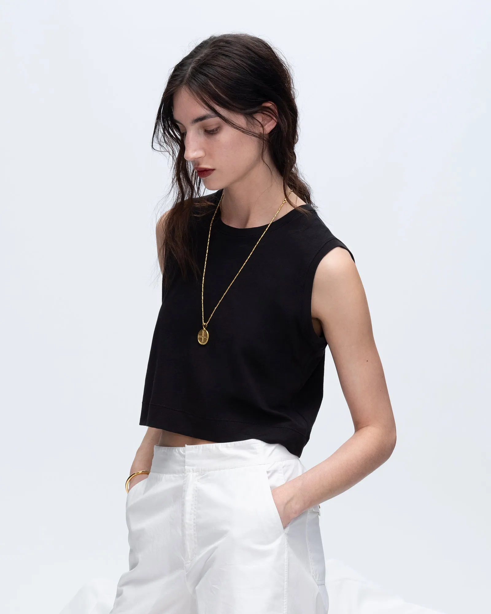 Classic Jersey Sleeveless Cropped Muscle Tee - Black