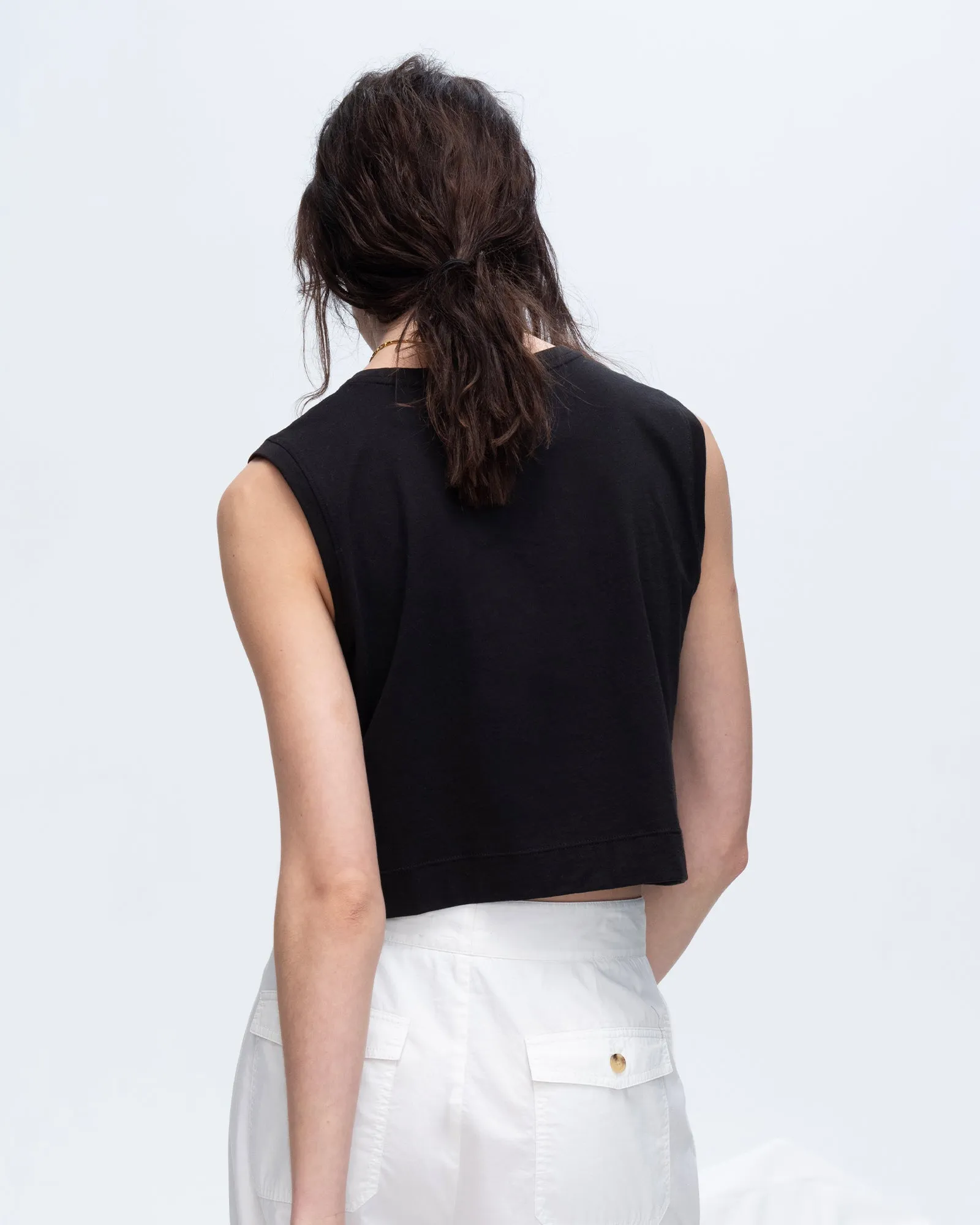 Classic Jersey Sleeveless Cropped Muscle Tee - Black