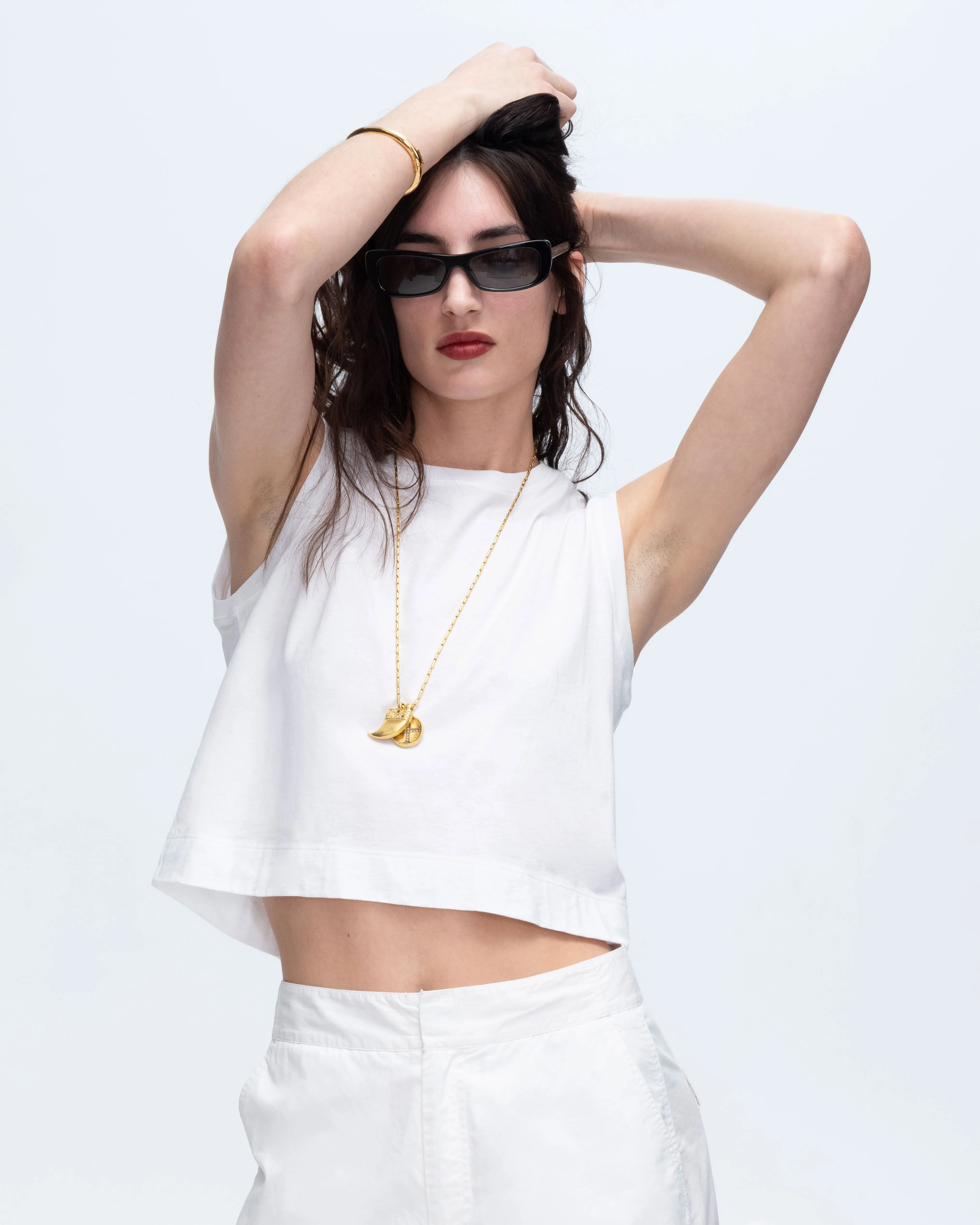 Classic Jersey Sleeveless Cropped Muscle Tee - White