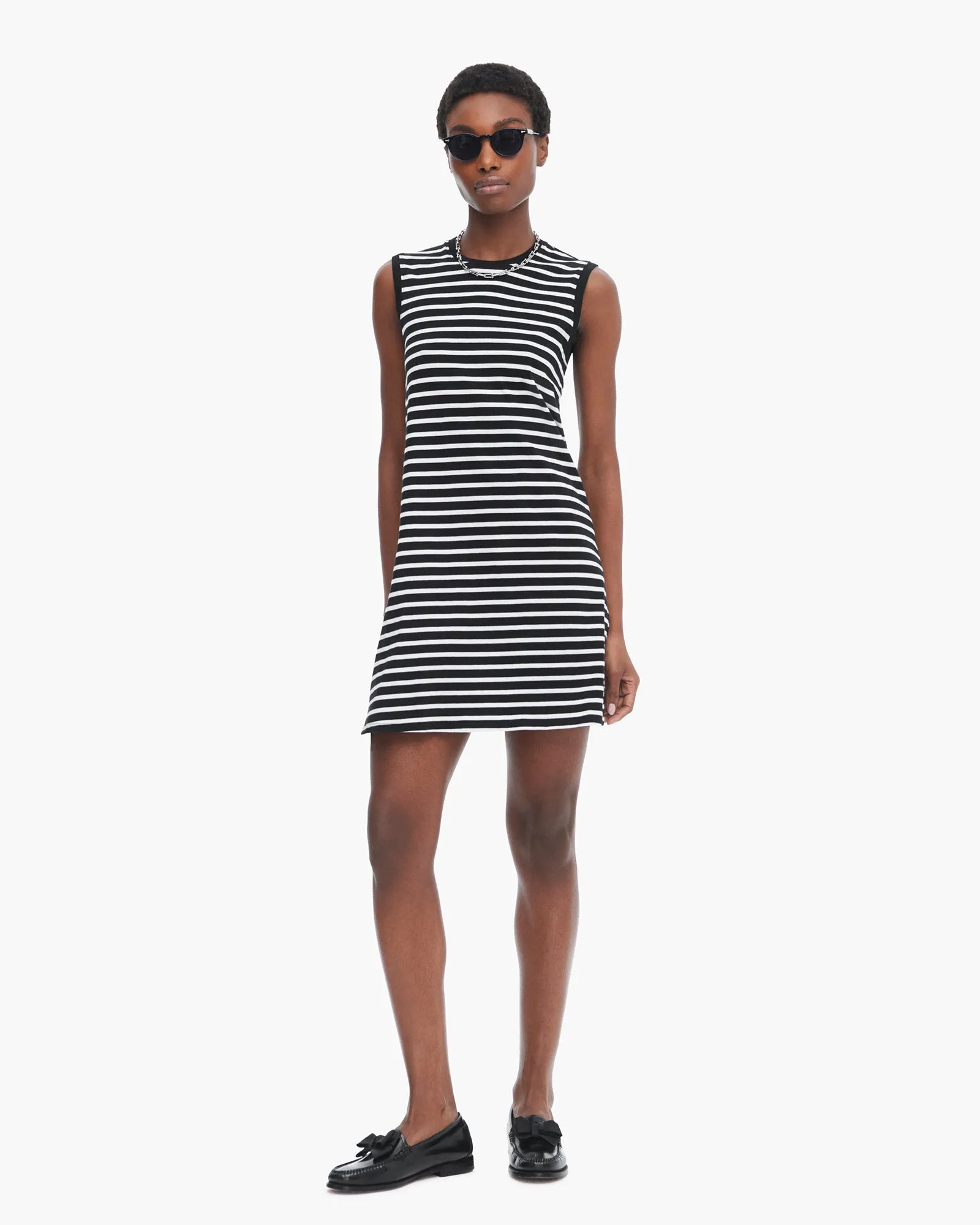 Classic Jersey Sleeveless Dress - Black-White