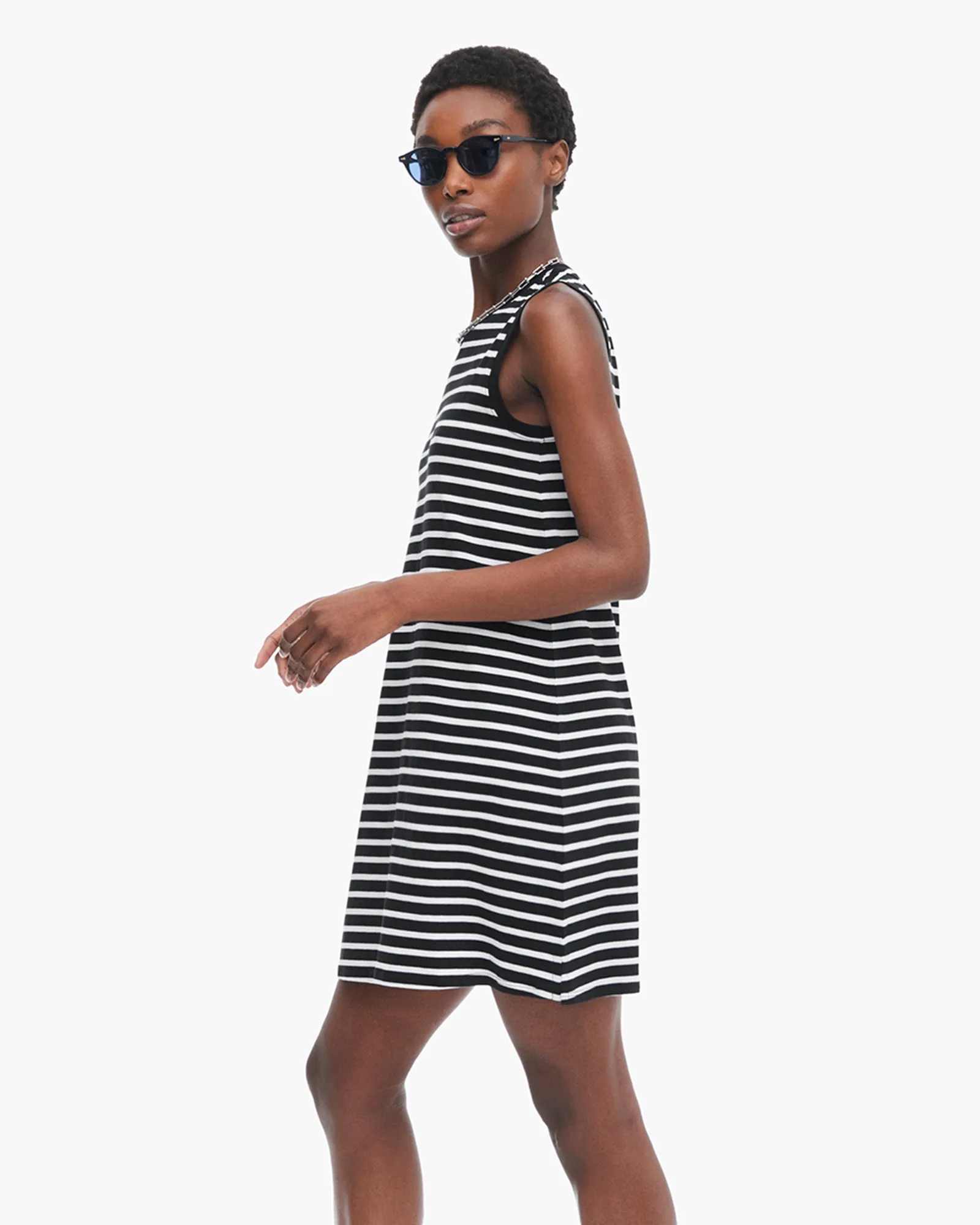 Classic Jersey Sleeveless Dress - Black-White