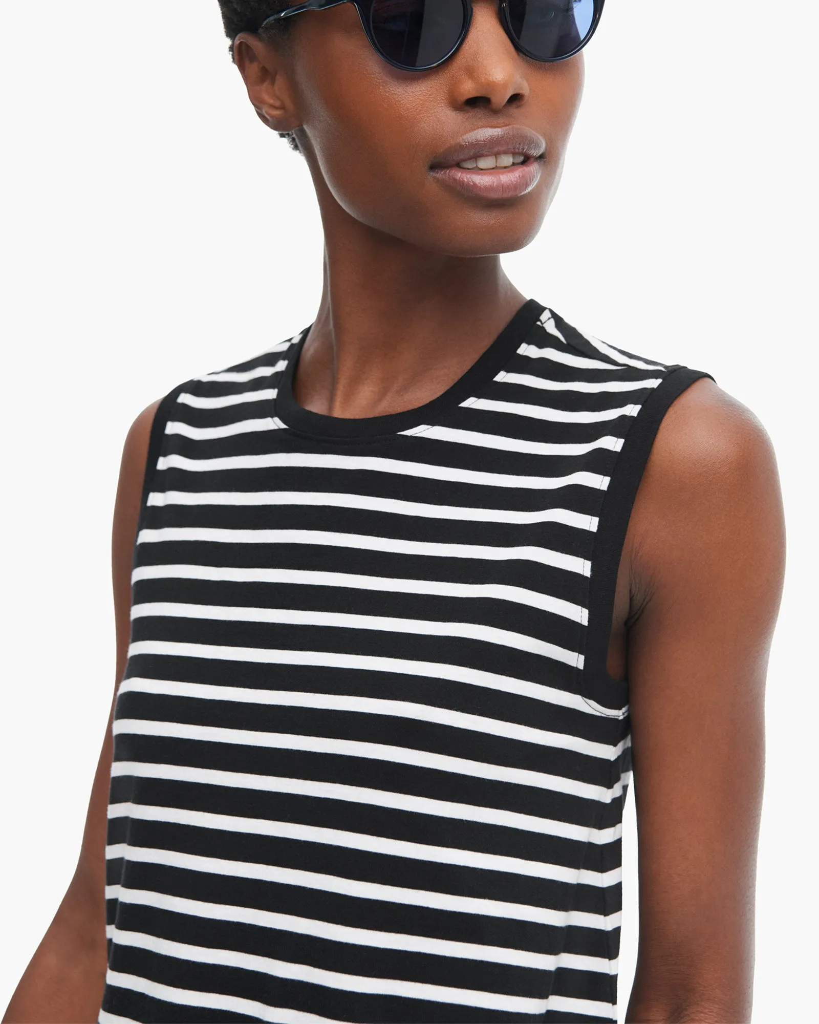 Classic Jersey Sleeveless Dress - Black-White