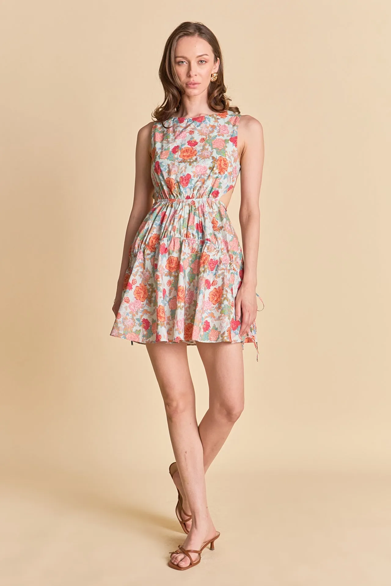 FLORAL PRINT CUT OUT MINI DRESS