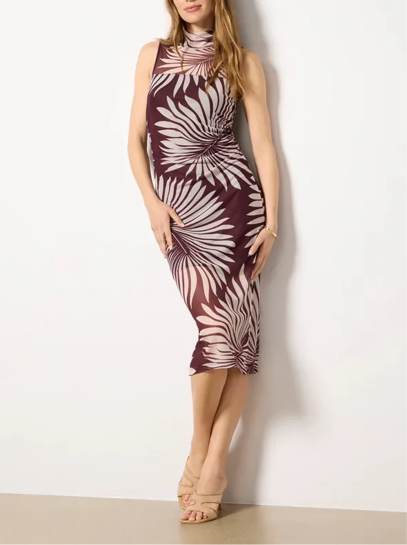 HALTER MIDI MESH DRESS