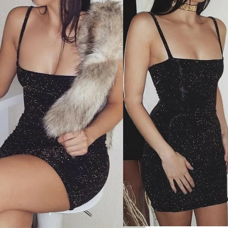 Hirigin Women Sexy Bandage Bodycon Sleeveless Flash Evening Party Club Slim Short Mini Dress