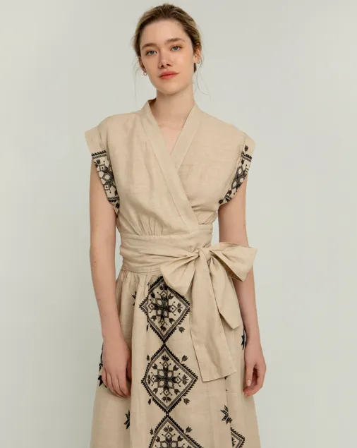 LINEN WRAP DRESS