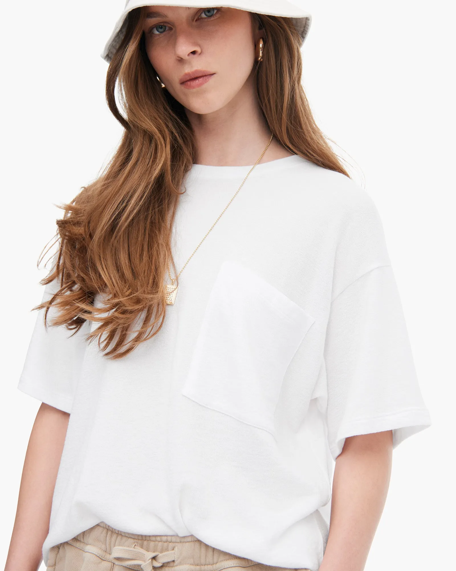 Loop Front Jersey Oversized Pocket Tee - White