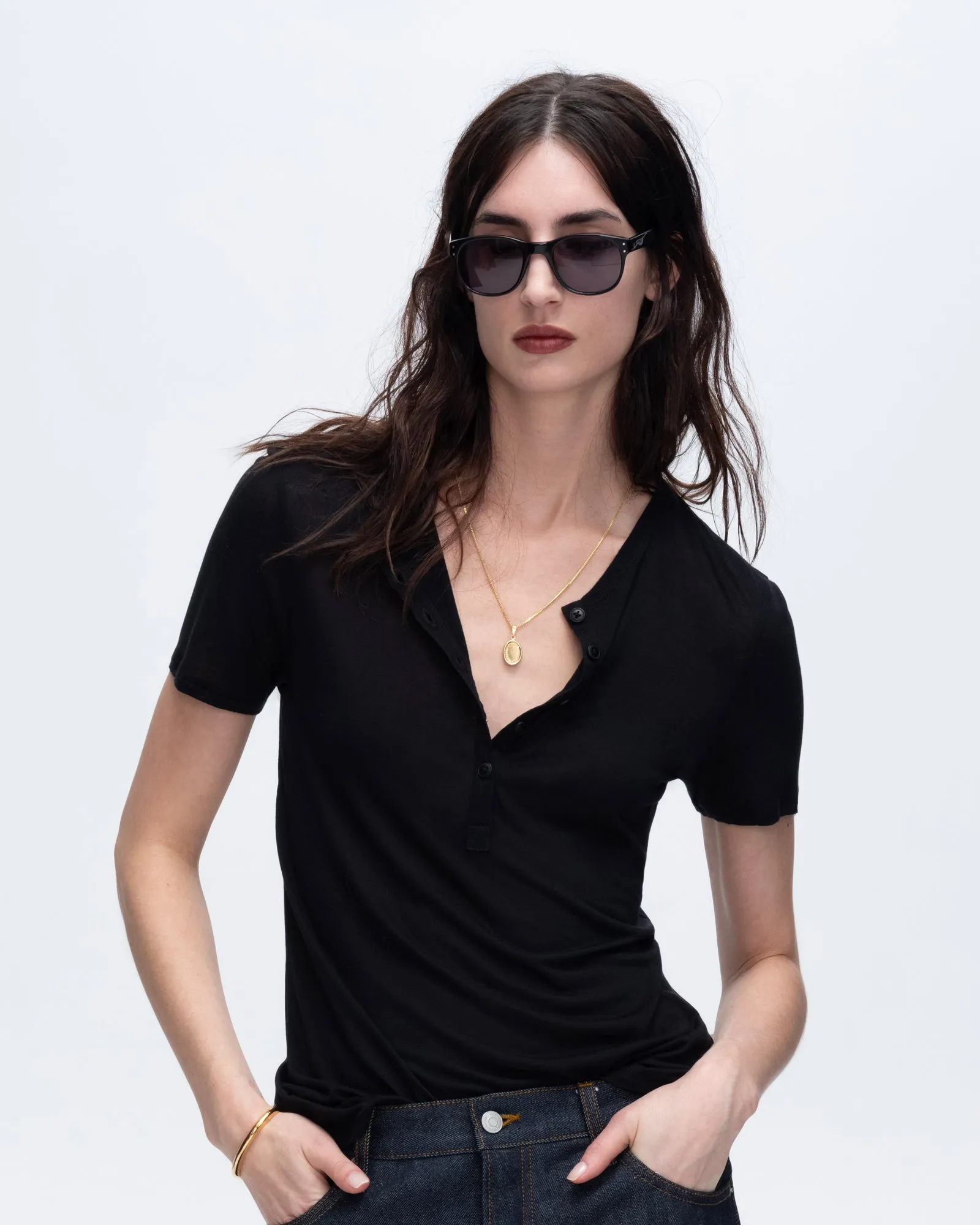 Modal Jersey Short Sleeve Henley - Black
