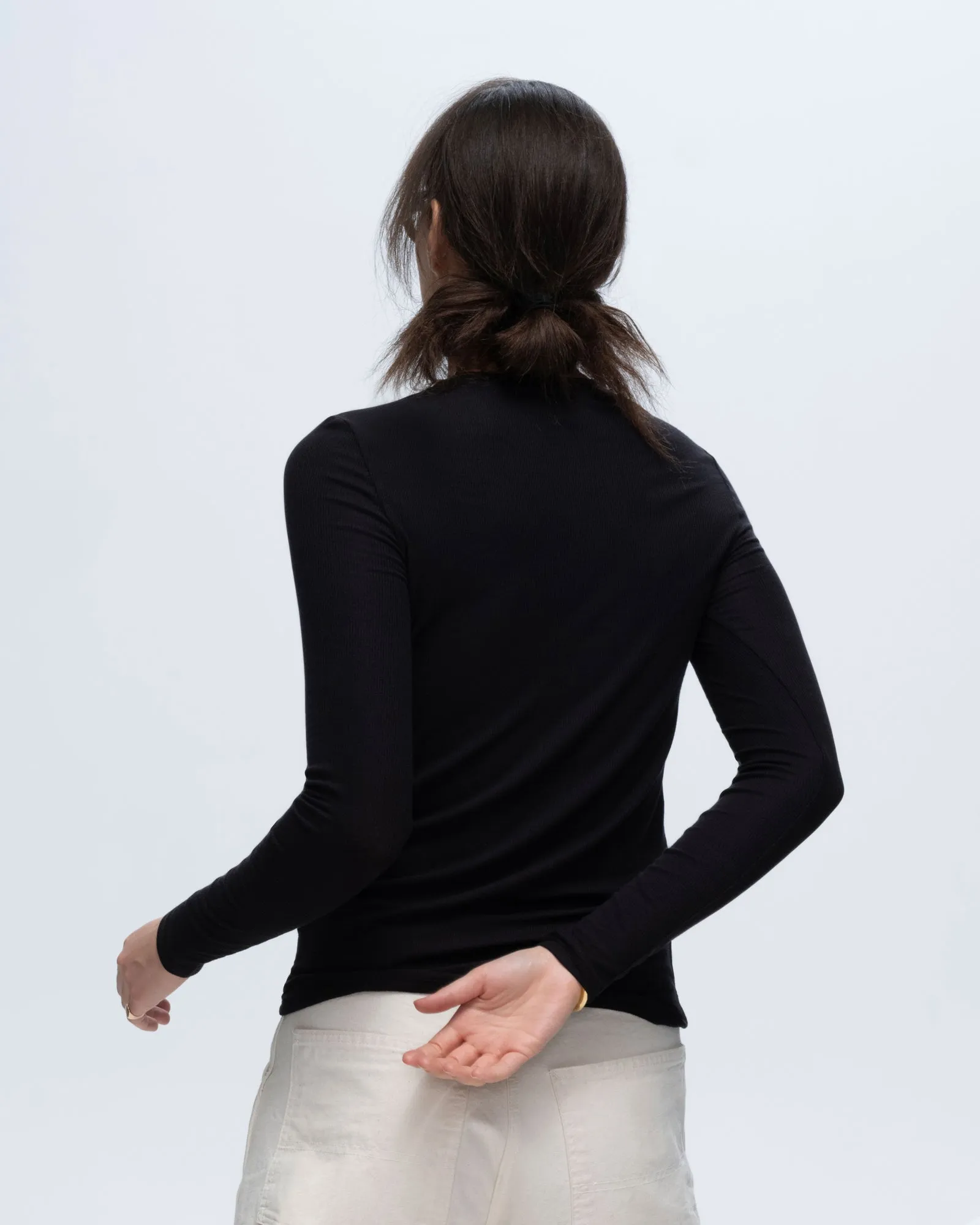 Modal Rib Long Sleeve Crew - Black