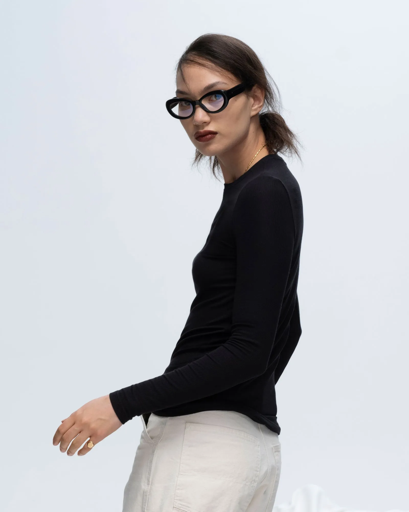 Modal Rib Long Sleeve Crew - Black