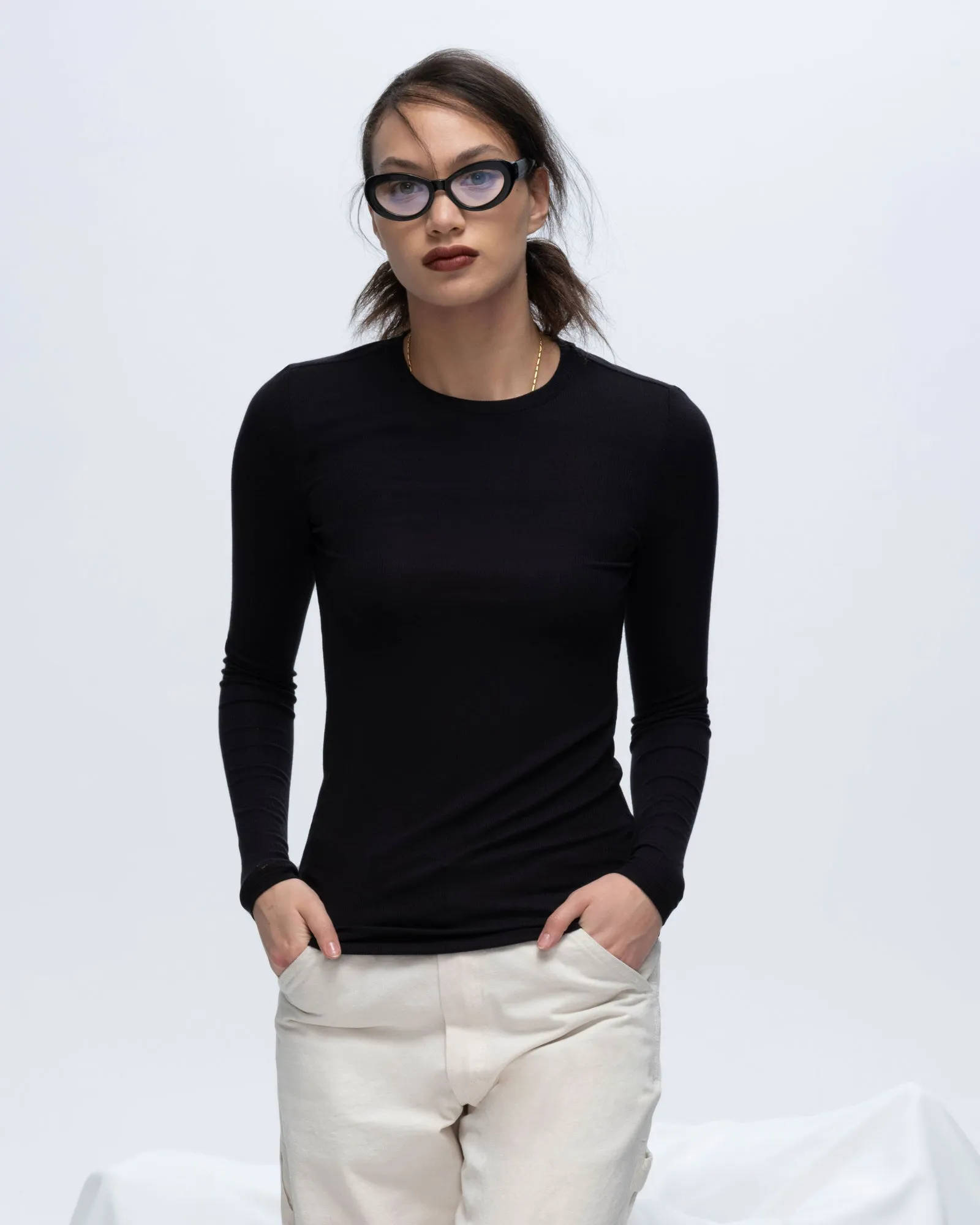 Modal Rib Long Sleeve Crew - Black