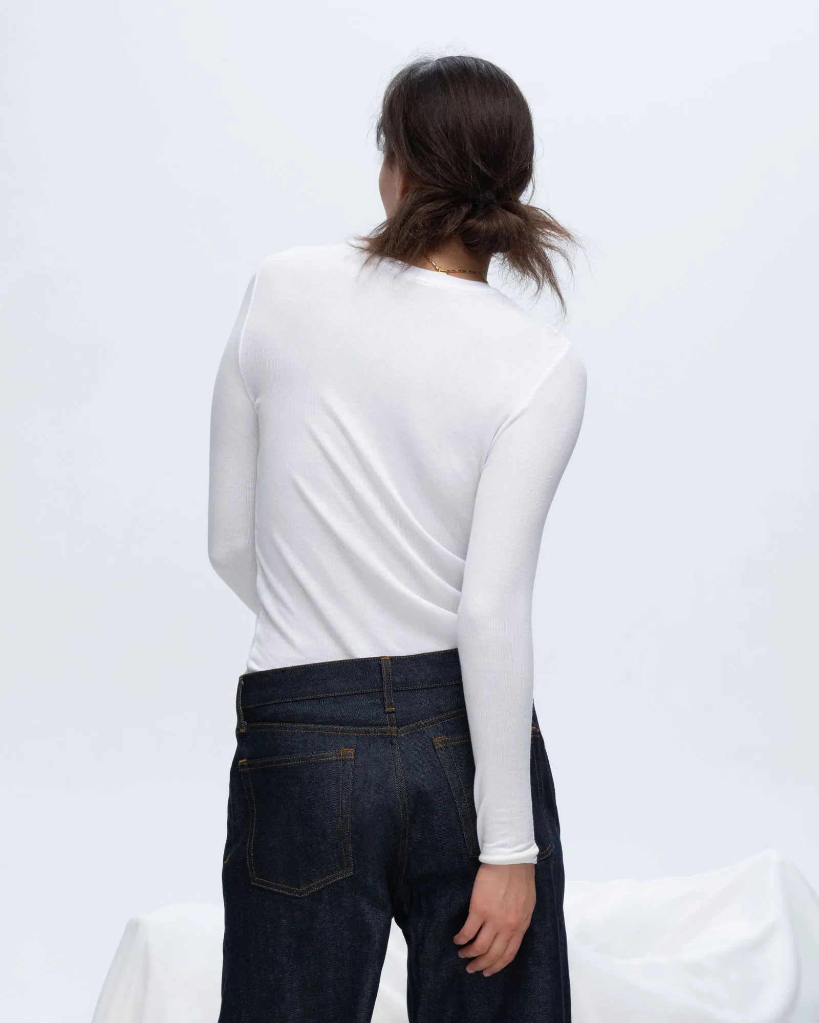 Modal Rib Long Sleeve Crew - White
