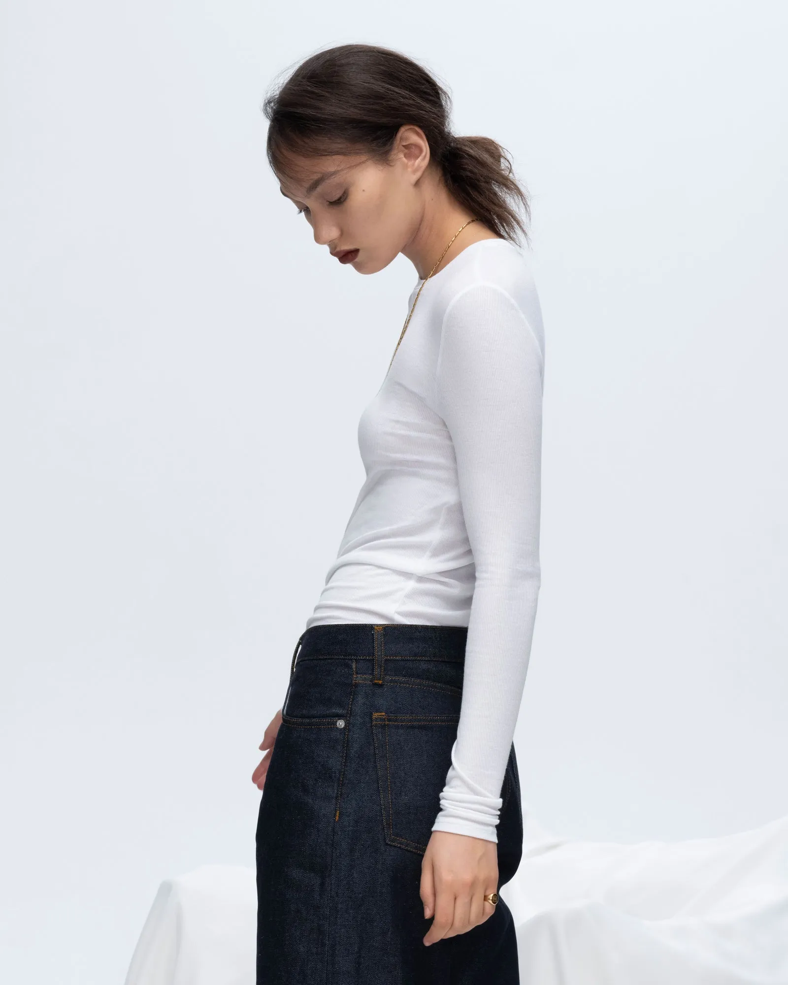 Modal Rib Long Sleeve Crew - White