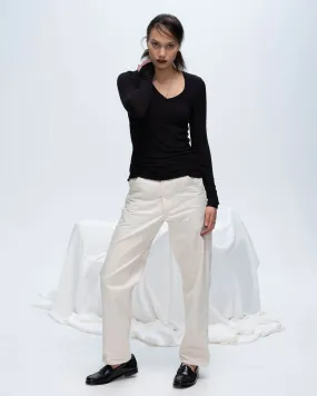 Modal Rib Long Sleeve V-Neck Tee - Black