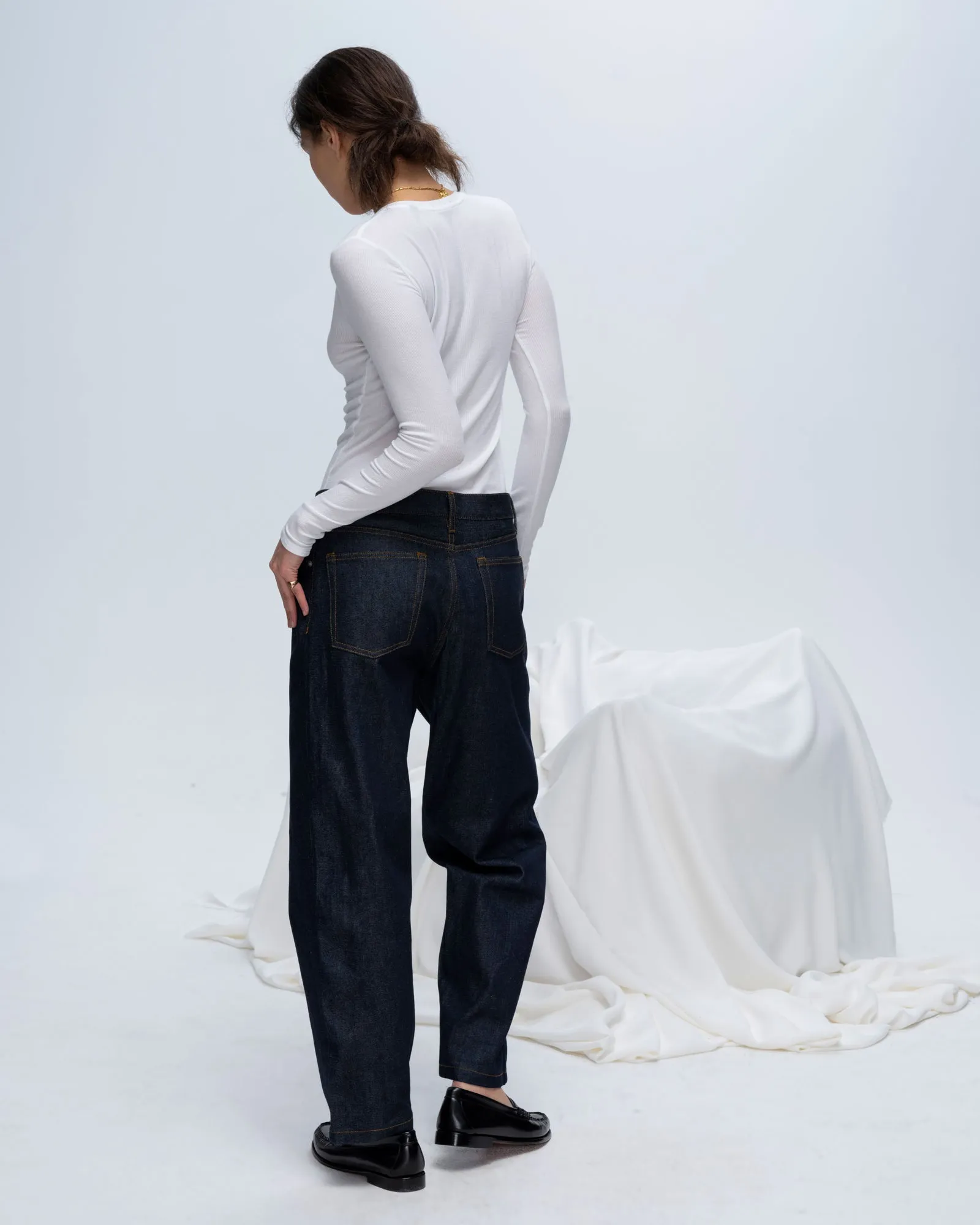 Modal Rib Long Sleeve V-Neck Tee - White