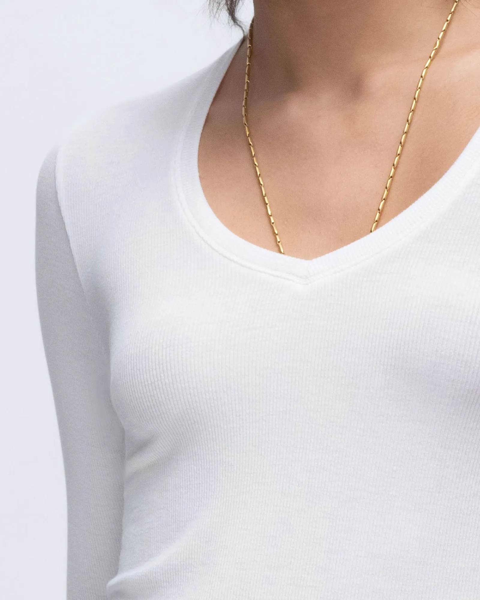 Modal Rib Long Sleeve V-Neck Tee - White