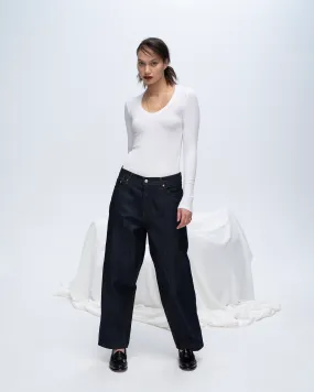 Modal Rib Long Sleeve V-Neck Tee - White