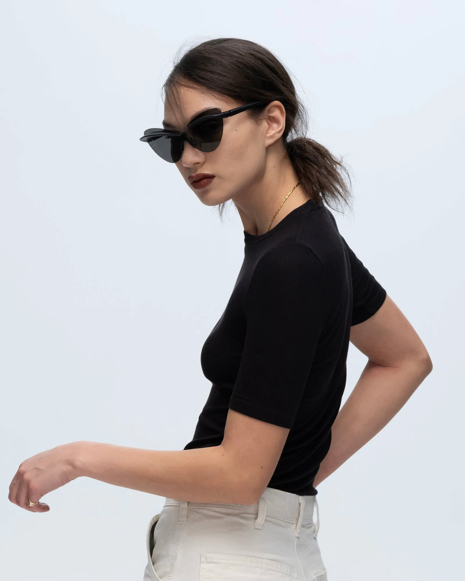 Modal Rib Short Sleeve Crew Neck Tee - Black