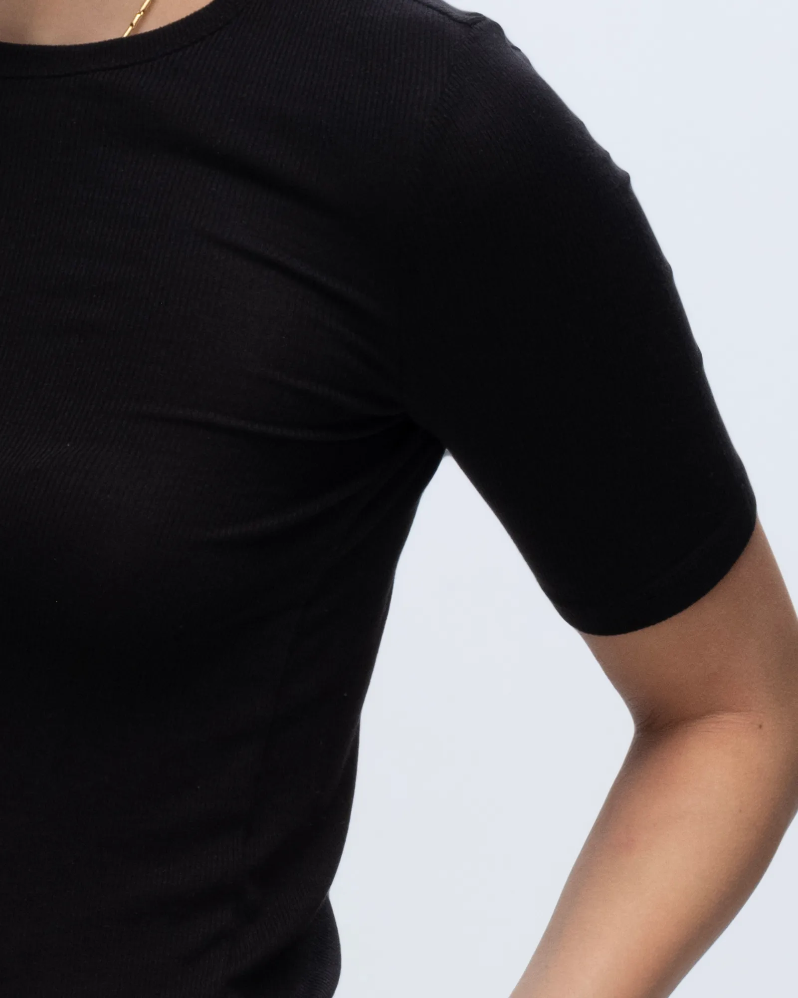 Modal Rib Short Sleeve Crew Neck Tee - Black