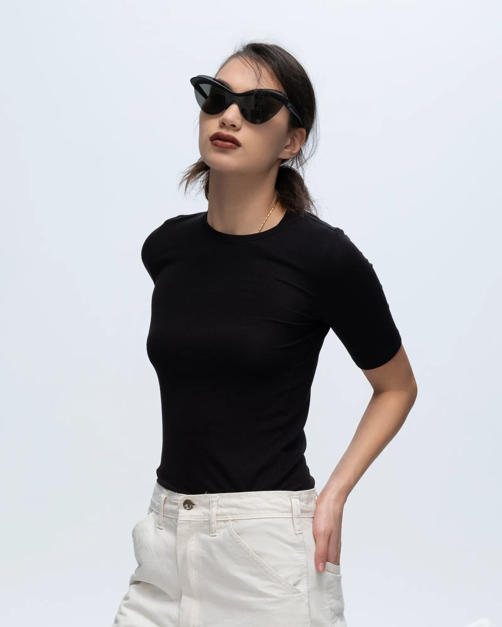 Modal Rib Short Sleeve Crew Neck Tee - Black