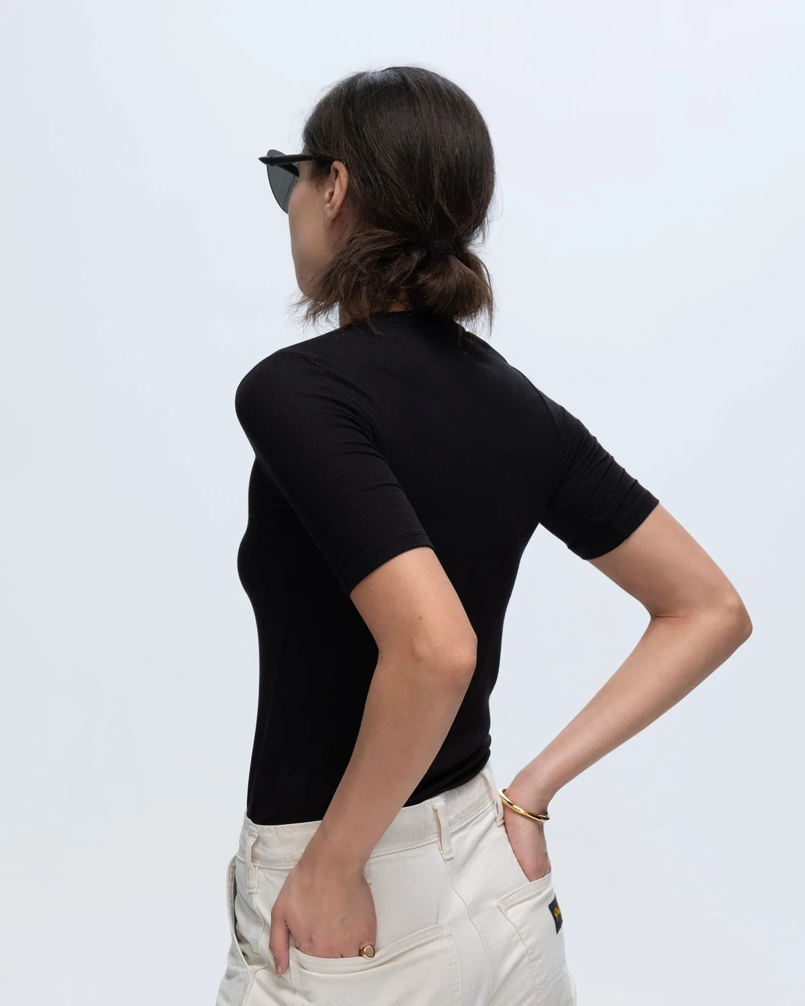 Modal Rib Short Sleeve Crew Neck Tee - Black