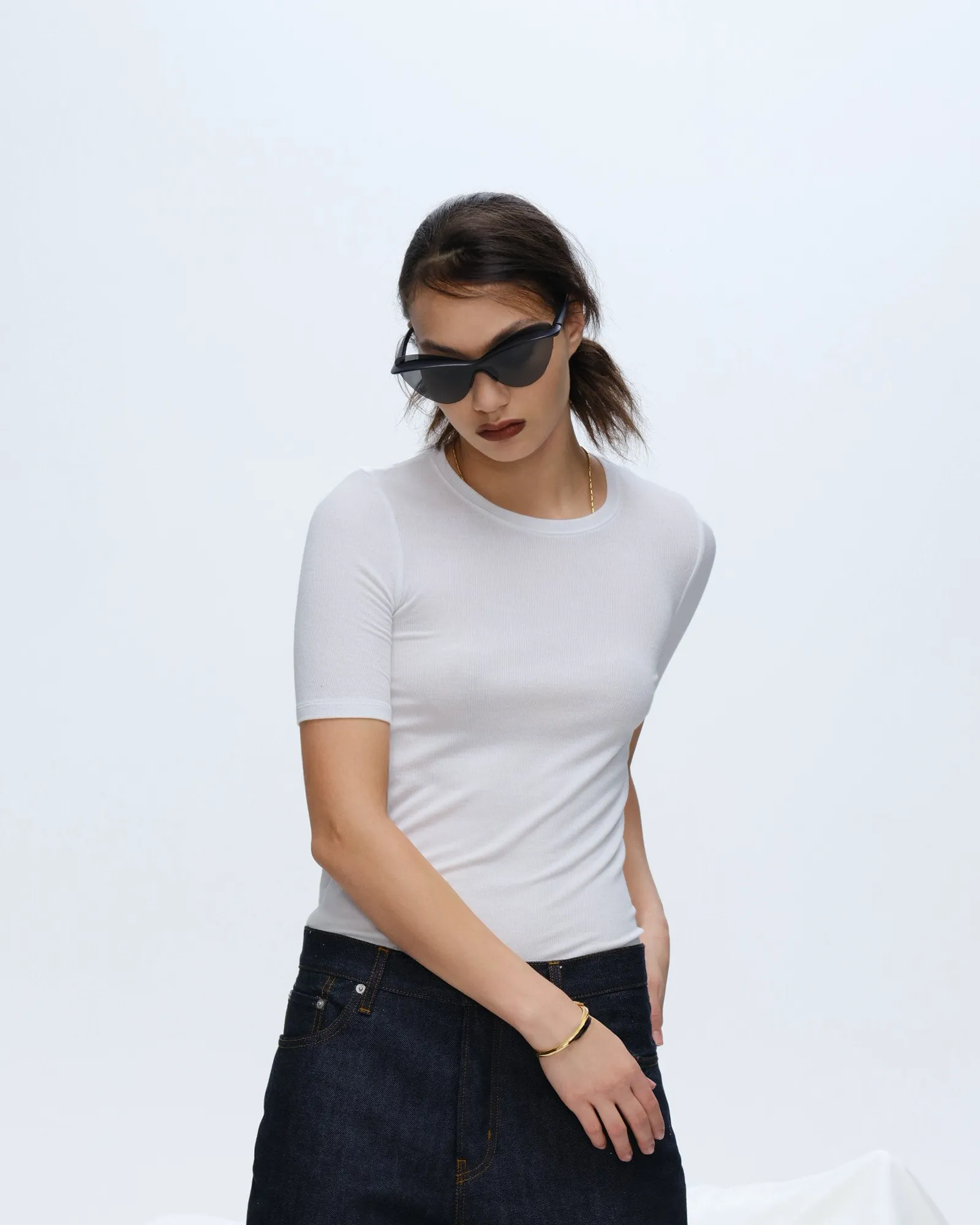 Modal Rib Short Sleeve Crew Neck Tee - White