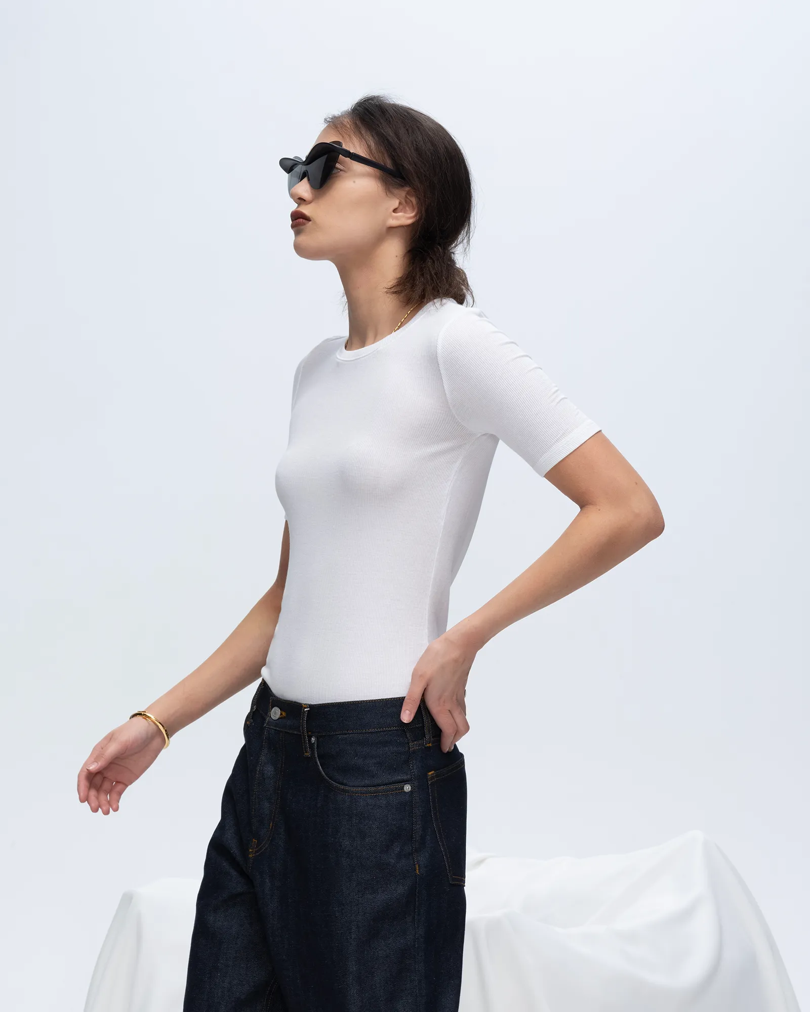 Modal Rib Short Sleeve Crew Neck Tee - White