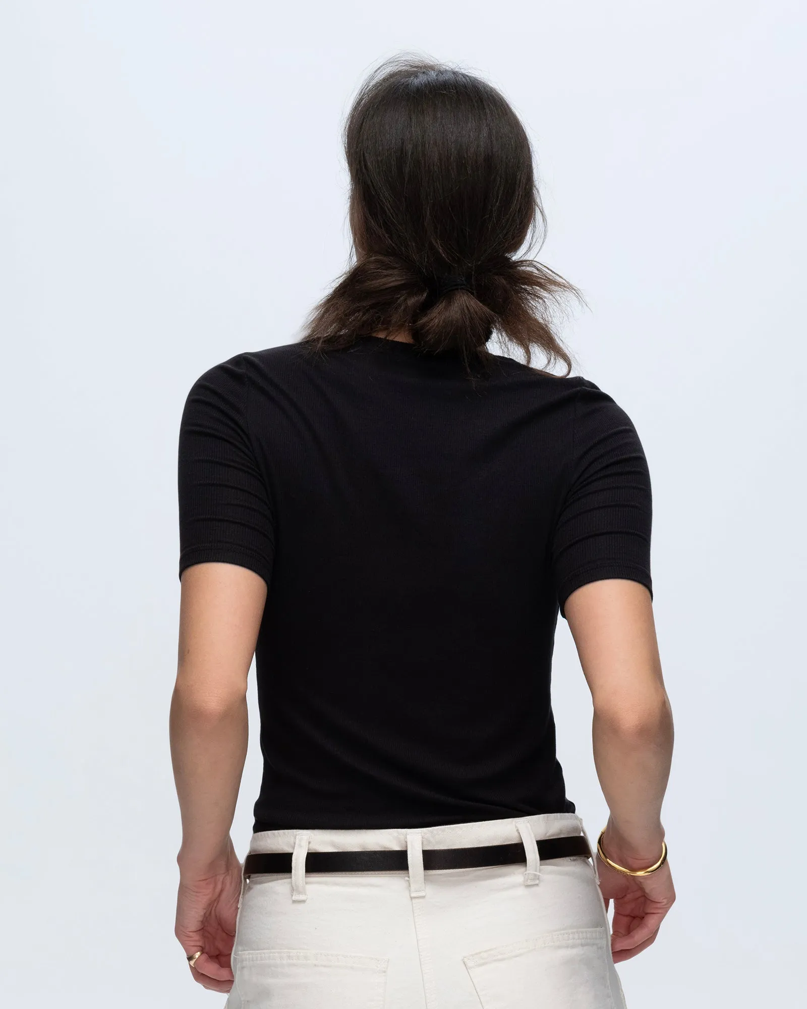 Modal Rib Short Sleeve V-Neck Tee - Black