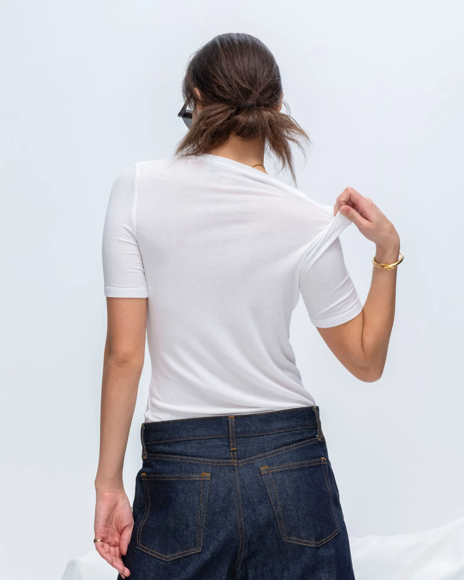 Modal Rib Short Sleeve V-Neck Tee - White