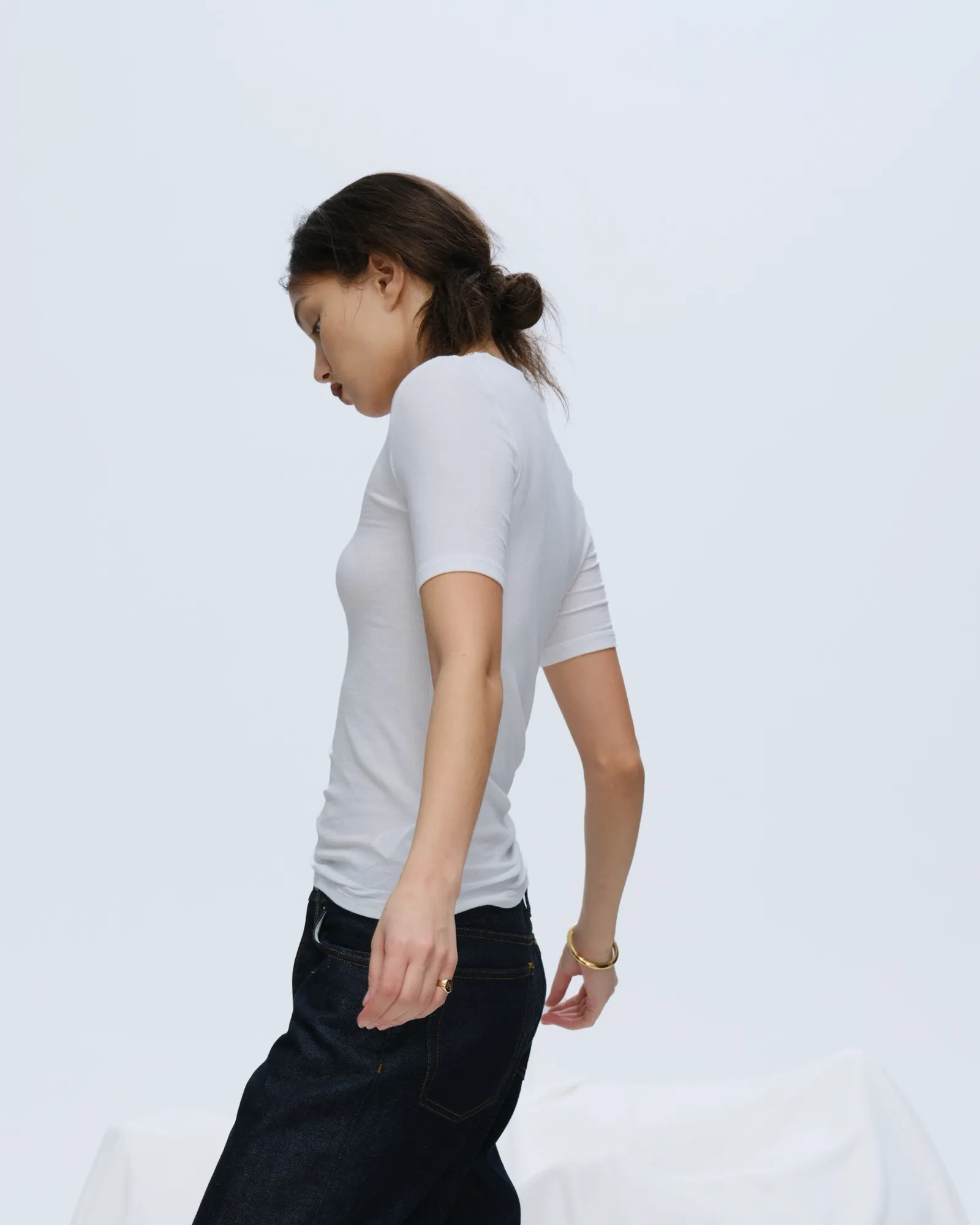 Modal Rib Short Sleeve V-Neck Tee - White