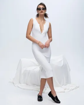 Modal Rib Sleeveless Henley Dress - White