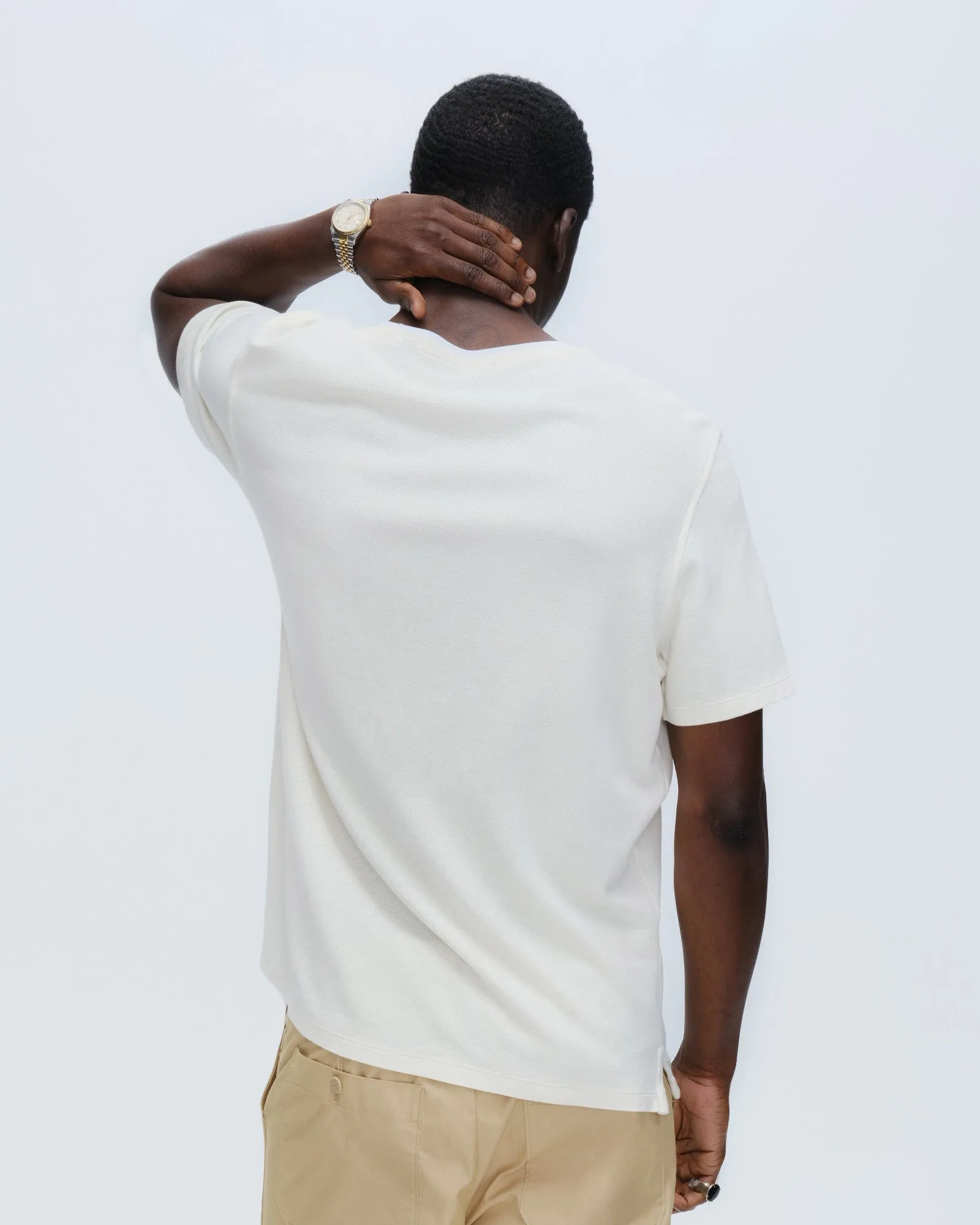 Pique Short Sleeve Crew Neck Pocket Tee with Tipping - Chalk-White