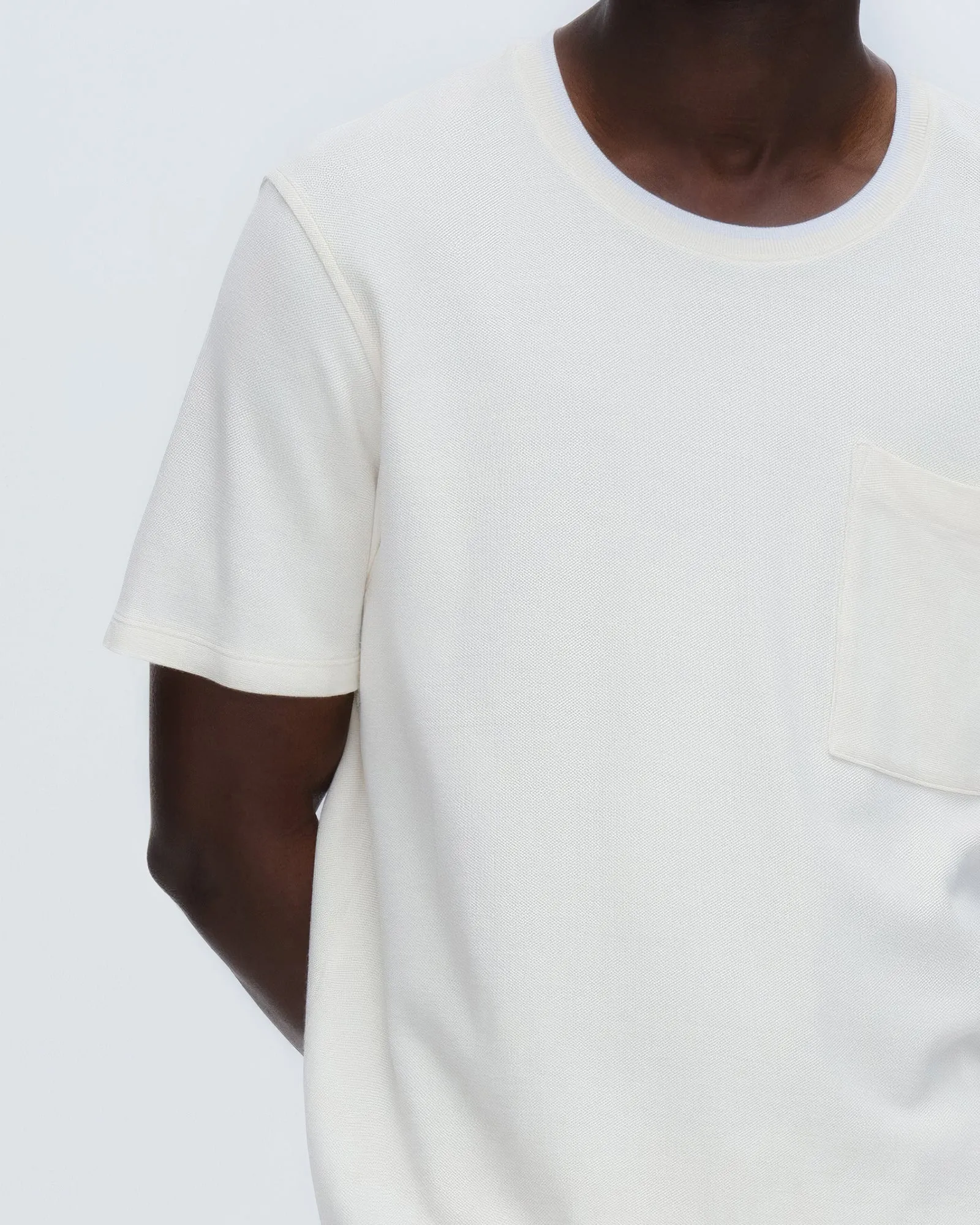 Pique Short Sleeve Crew Neck Pocket Tee with Tipping - Chalk-White