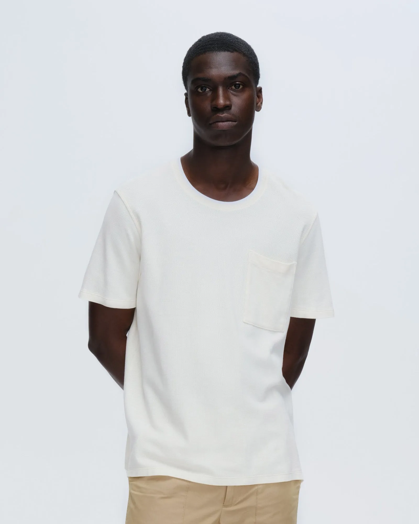 Pique Short Sleeve Crew Neck Pocket Tee with Tipping - Chalk-White