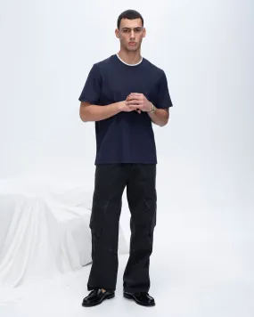 Pique Short Sleeve Crew Neck Pocket Tee with Tipping - Navy-White