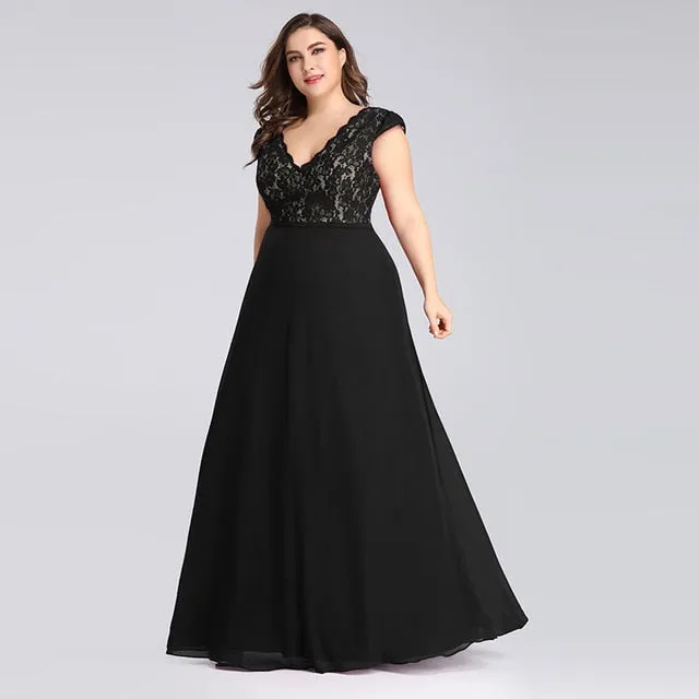 Plus Size Prom Dresses Long 2019 Ever Pretty EP07344 Elegant Burgundy A-line Sleeveless Lace Appliques V-neck Vestidos De Gala