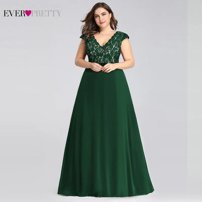 Plus Size Prom Dresses Long 2019 Ever Pretty EP07344 Elegant Burgundy A-line Sleeveless Lace Appliques V-neck Vestidos De Gala
