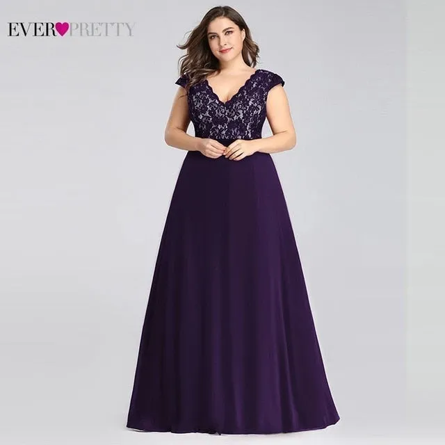 Plus Size Prom Dresses Long 2019 Ever Pretty EP07344 Elegant Burgundy A-line Sleeveless Lace Appliques V-neck Vestidos De Gala
