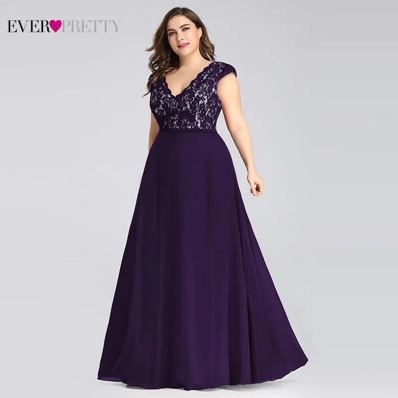 Plus Size Prom Dresses Long 2019 Ever Pretty EP07344 Elegant Burgundy A-line Sleeveless Lace Appliques V-neck Vestidos De Gala