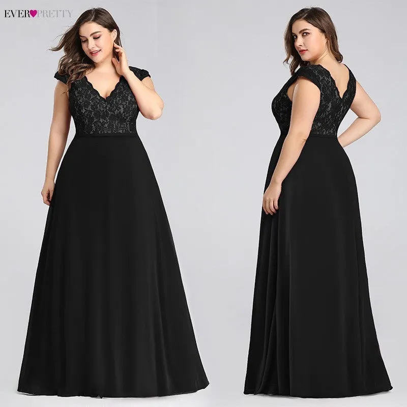 Plus Size Prom Dresses Long 2019 Ever Pretty EP07344 Elegant Burgundy A-line Sleeveless Lace Appliques V-neck Vestidos De Gala